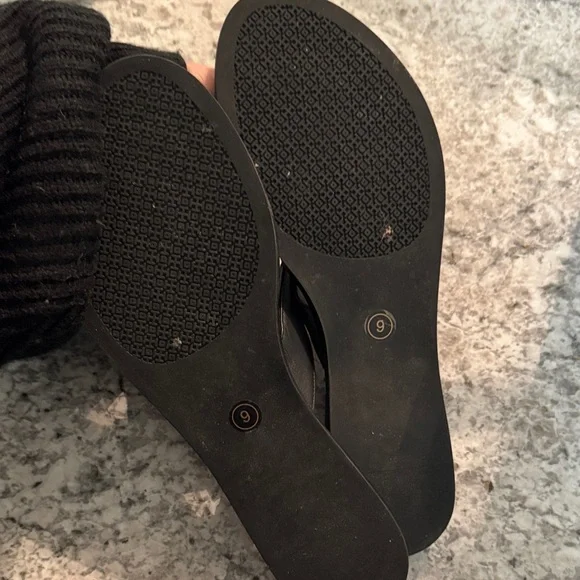 Tory Burch Black Flip Flops with Gold Emblem - Picture 4 of 7